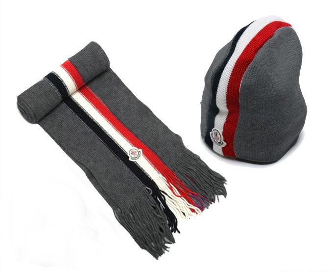 Moncler Écharpe & Chapeau Gris